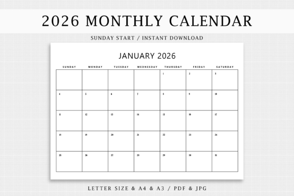 Download 2026 Monthly Printable Calendar PDF File - Calendar pdf Collection