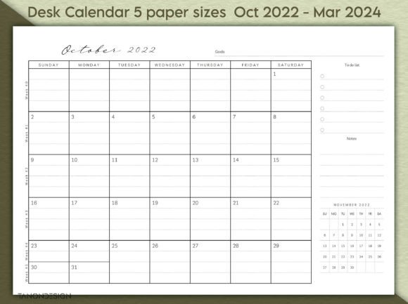 Download Desk Pad Calendar PDF Oct 2022-Mar 2024 - Calendar pdf Collection